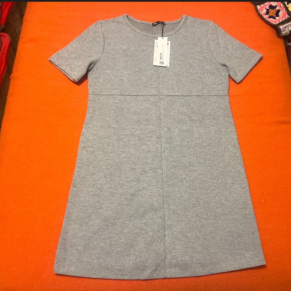 Zara grey basic short sleeve high neck mini dress NWT - Picture 2 of 5